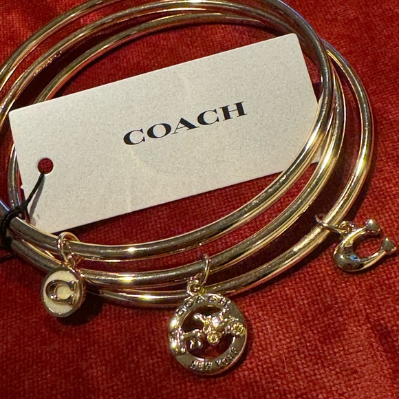 NWT Authentic Coach bangle set Plated brass Enamel Gold - Picture 2 of 5